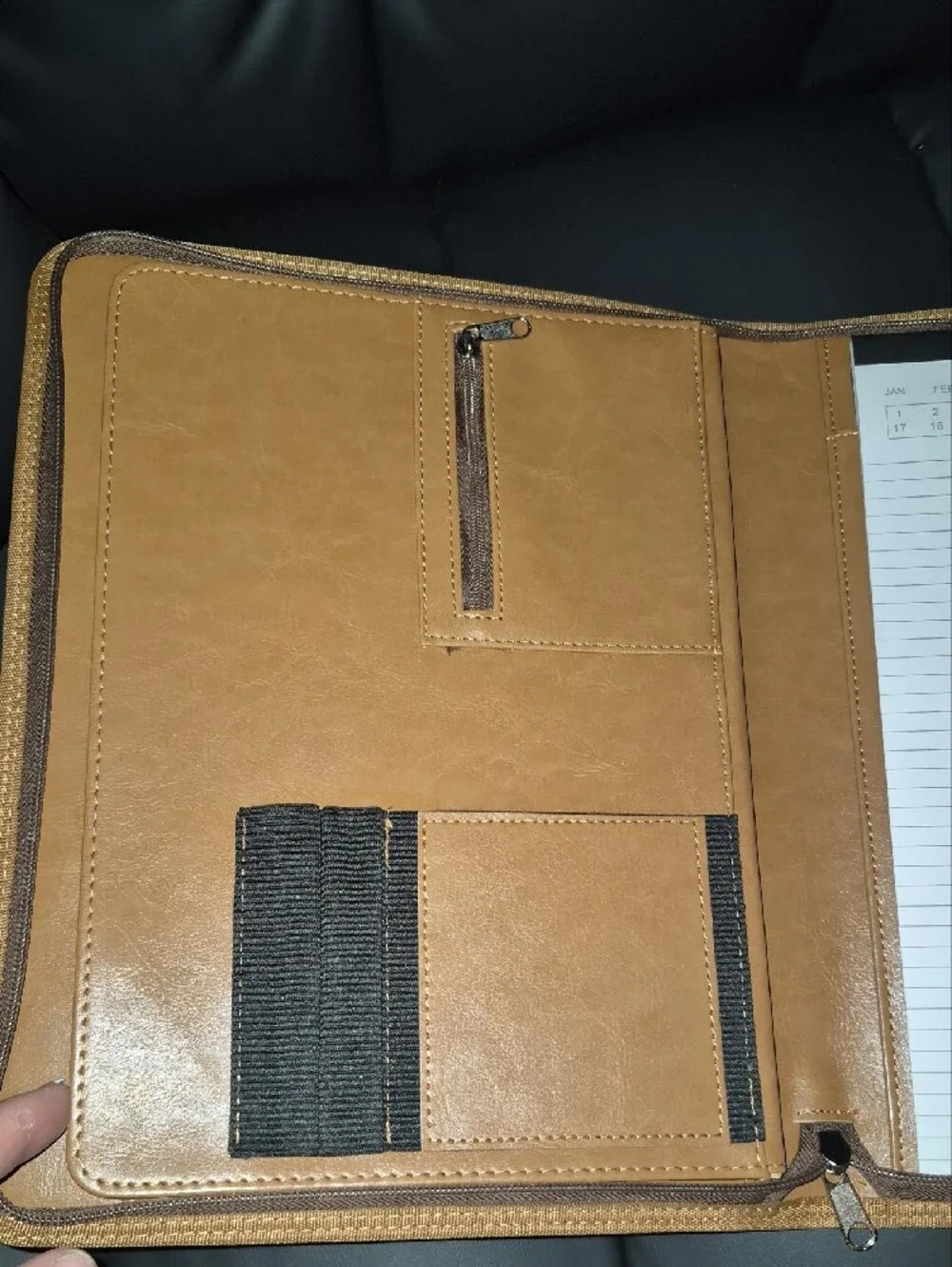Simulated LEATHER Zip Portfolio Organizer - Tan